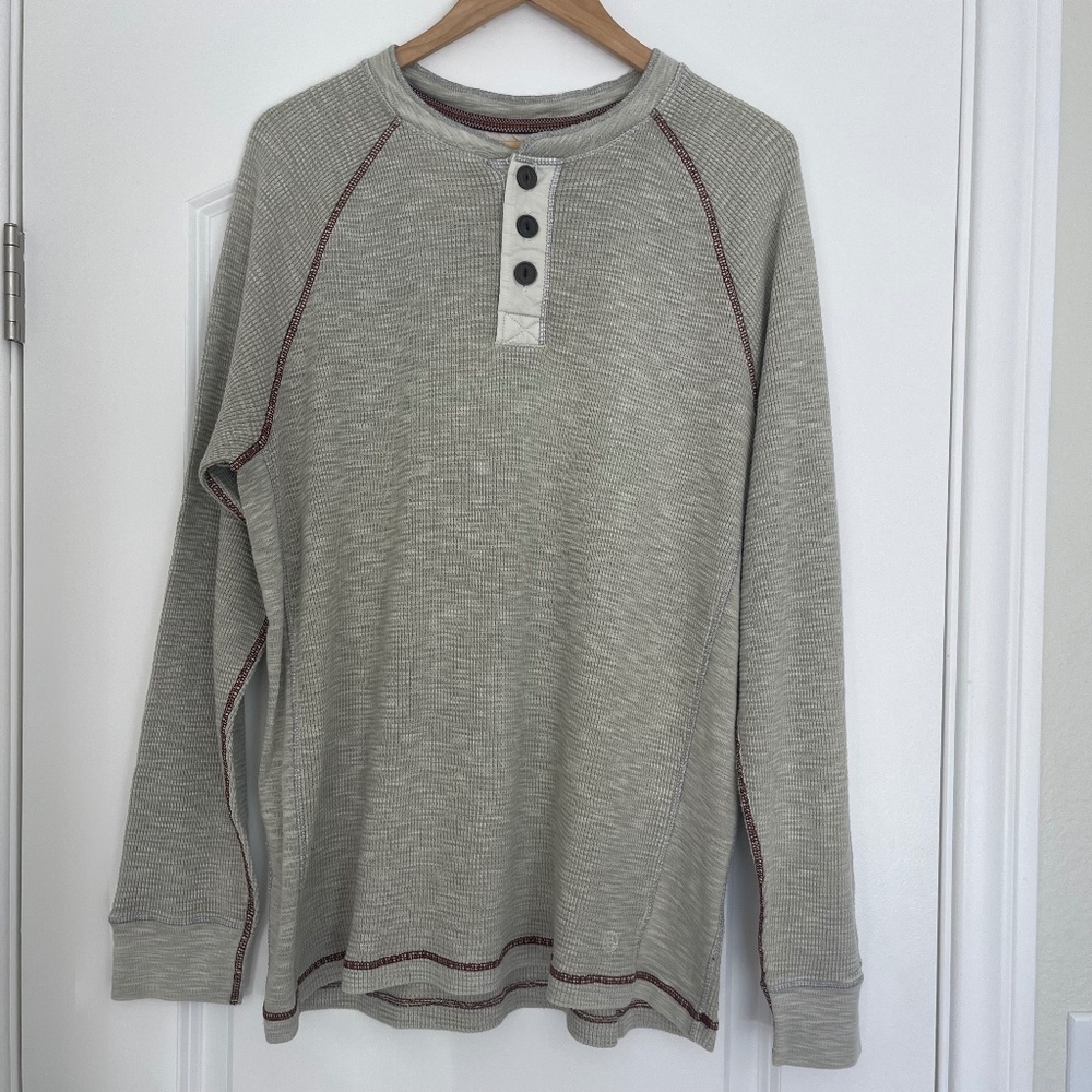 True Grit Waffle Henley Cotton Long Sleeve Soft Casual Shirt Gray Oatmeal XL